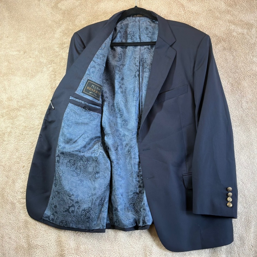 Jos. A. Bank Reserve Navy Blue Wool Blazer Gold Crest Buttons 44R Made in USA